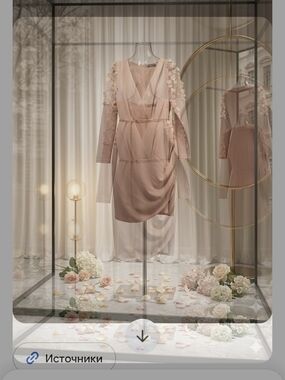 Elegant Nude Pink Wrap Dress with 3D Floral Appliqué Shoulders